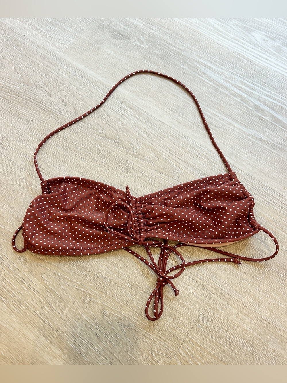 J.crew Ruched Halter Bikini Top In Polka Dot Sable Size Medium